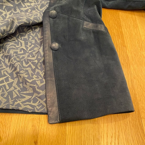Friitala Womens Blue Suede Cardigan w Blue Leather Trim / Size 10 - Picture 15 of 16